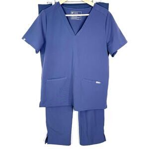 Figs Women's Blue Shirt Tall Pants Set Size Large T21004 Kade Cargo Scrub Pants